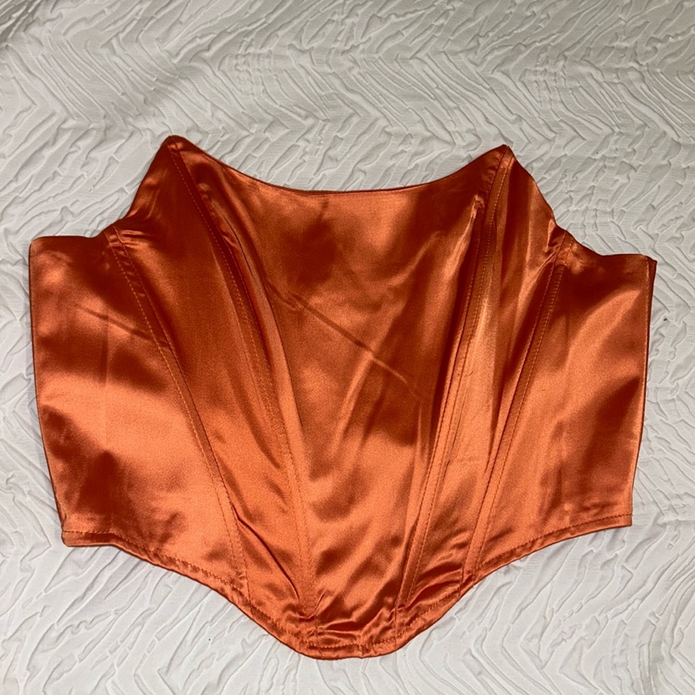 Orange Faux Satin Corset Summer Top